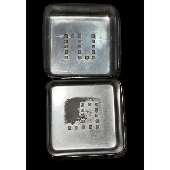 Vintage Glass Square Salt & Pepper Shakers W/ carrier. 6' H X 4.5' W - Picture 7 of 8